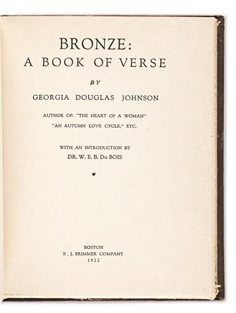 Johnson, Georgia Douglas (1880-1966) Bronze: a Book of Verse, Signed and Inscribed First Edition.
